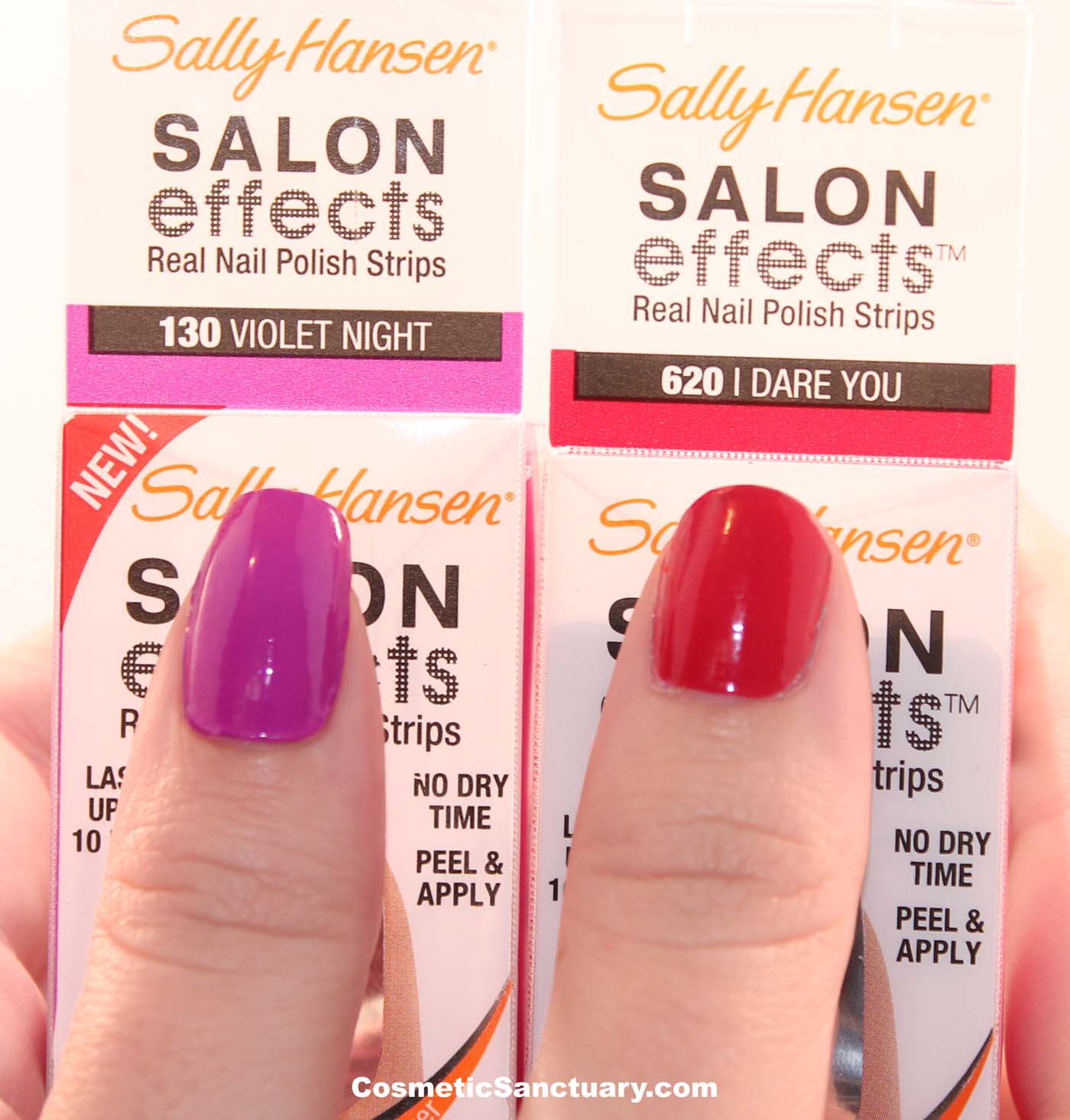 Sally Hansen Salon Effects Real Nail Polish Strips Violet Night and I Dare  You Review and Swatches