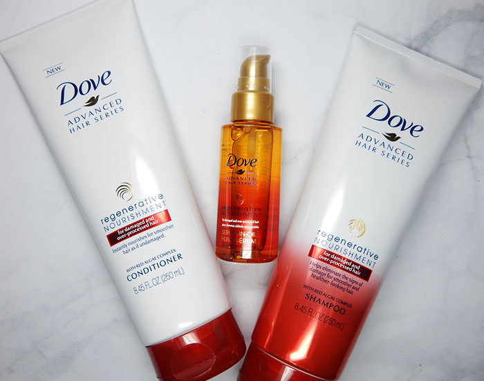 Dove Regenerative Solutions (shampoo and conditioner) and Dove Regenerative Nourishment Serum Oil
