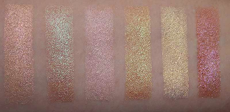 BECCA Light Chaser Highlighters Side by Side Swatches.